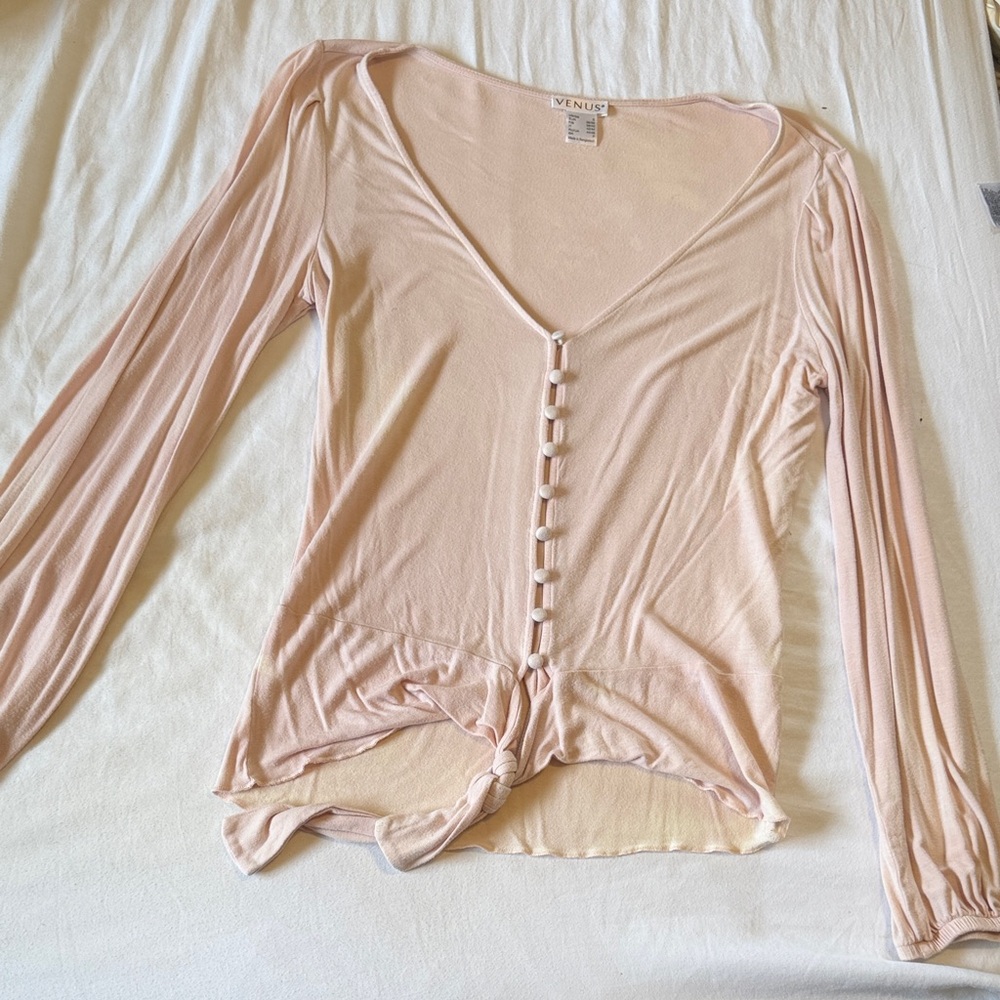 VENUS Pink tie dye Long Sleeve Button Front Tie Top